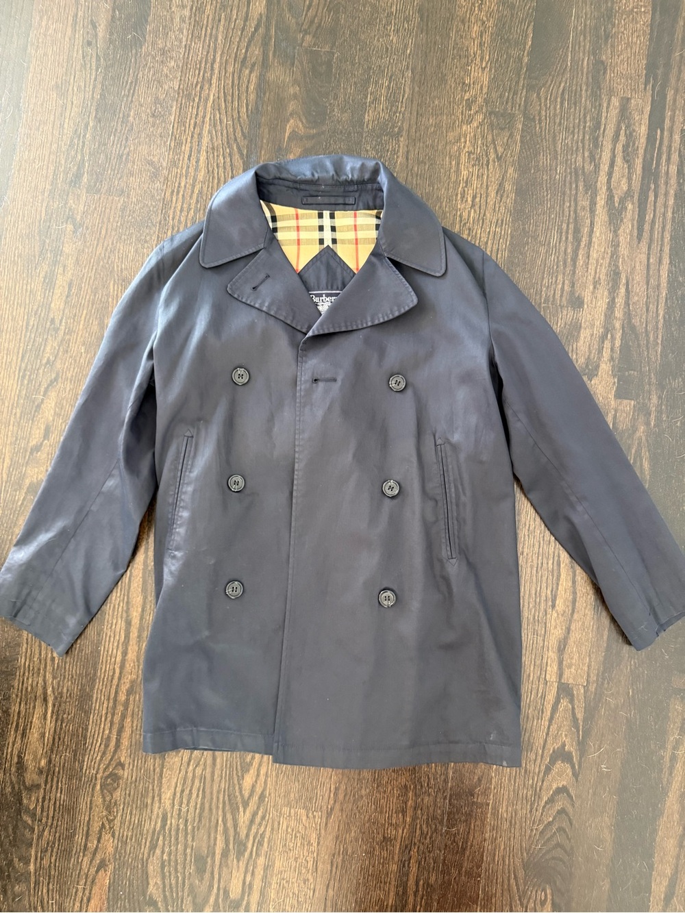 Burberry Vintage Navy Blue Mid Length Trench Coat